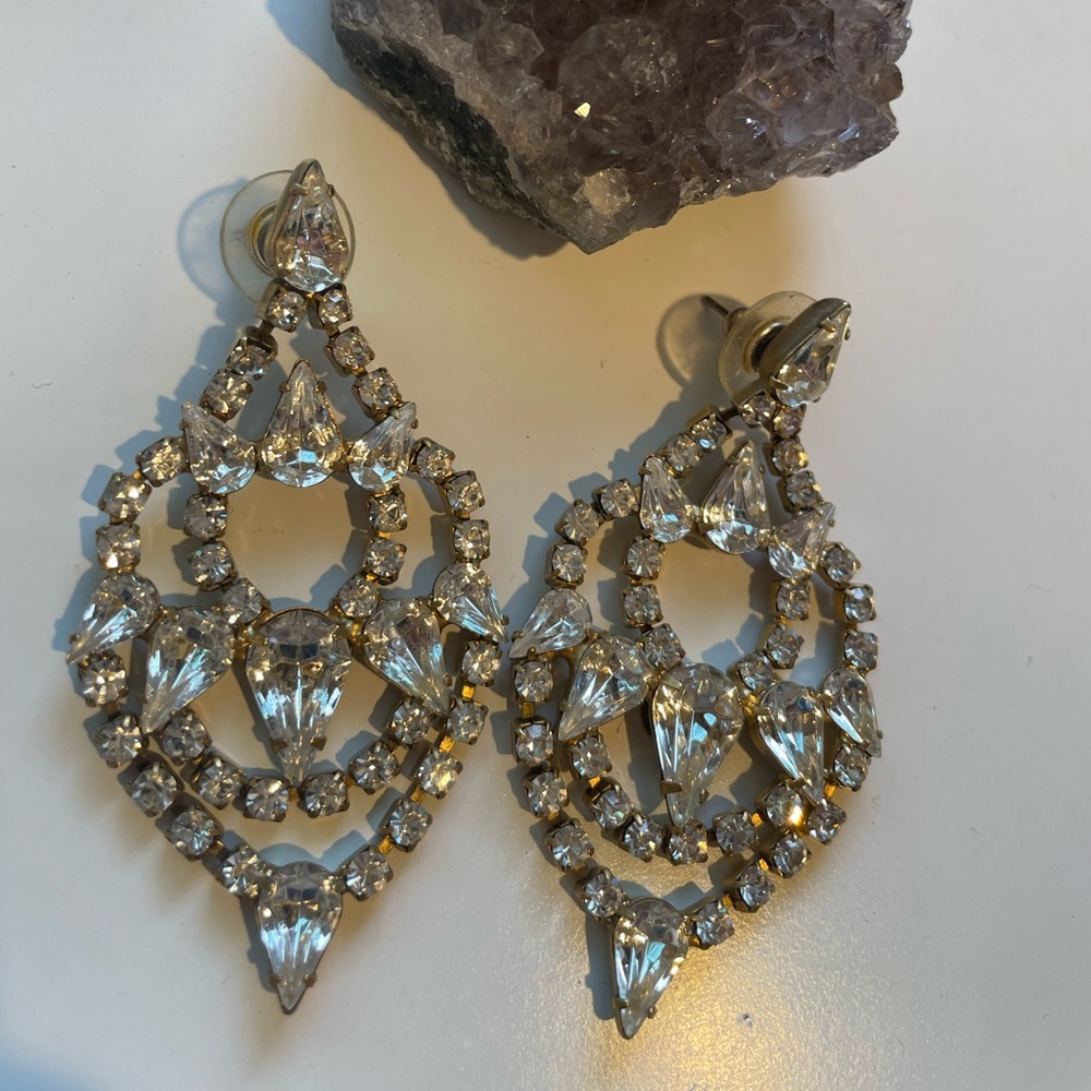 Elizabeth Cole 24k gold plated Swarovski Crystal Chandelier Earrings